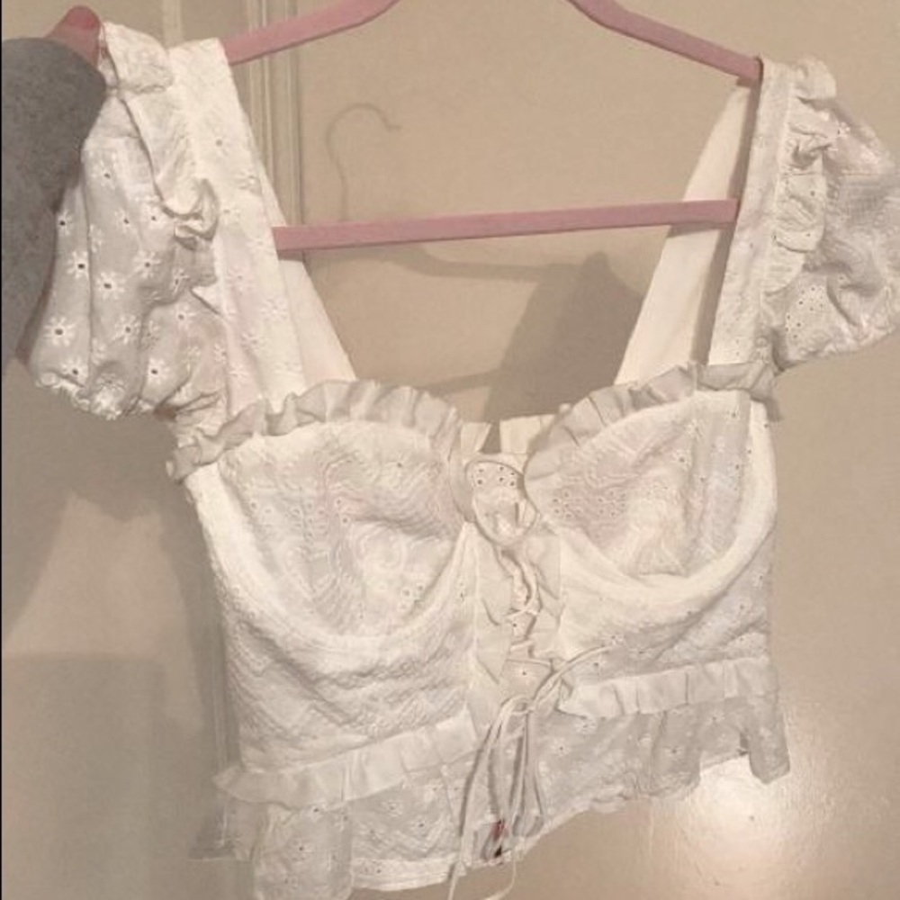 For Love & Lemons Charlotte Eyelet Lace Up Blouse